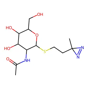 3-Azi-1-((2-acetamido-2-deoxy-1-glucopyranosyl)thio)butane structure