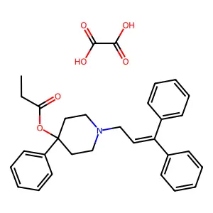 4-Piperidinol, 1-(3,3-diphenyl-2-propenyl)-4-phenyl-, propionate, oxalate (1:1) structure