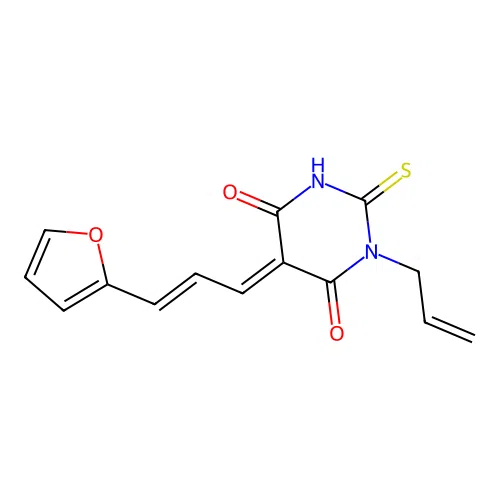 (5E)-5-[(2E)-3-(furan-2-yl)prop-2-en-1-ylidene]-1-(prop-2-en-1-yl)-2-thioxodihydropyrimidine-4,6(1H,5H)-dione structure