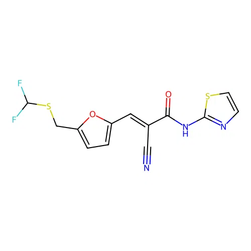 2-cyano-3-(5-{[(difluoromethyl)sulfanyl]methyl}furan-2-yl)-N-(1,3-thiazol-2-yl)prop-2-enamide structure
