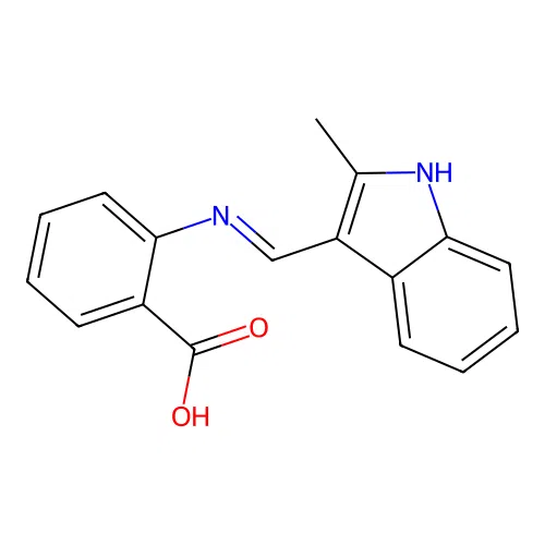 2-[(2-methyl-1H-indol-3-yl)methylideneamino]benzoic acid structure