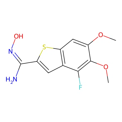 4-fluoro-N'-hydroxy-5,6-dimethoxy-1-benzothiophene-2-carboximidamide structure