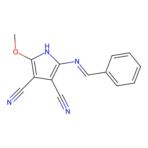 2-(benzalamino)-5-methoxy-1H-pyrrole-3,4-dicarbonitrile structure