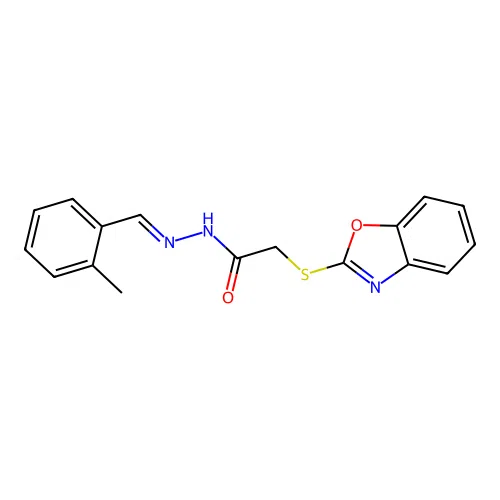 (E)-2-(benzo[d]oxazol-2-ylthio)-N'-(2-methylbenzylidene)acetohydrazide structure