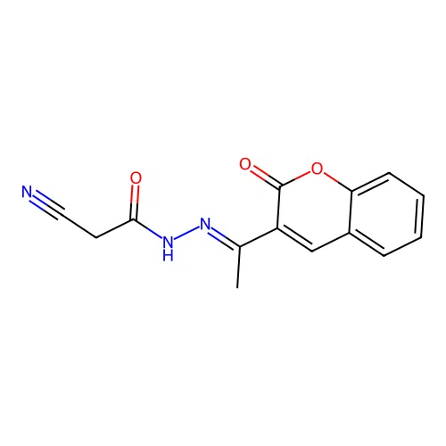 2-cyano-N'-[(1E)-1-(2-oxo-2H-chromen-3-yl)ethylidene]acetohydrazide structure