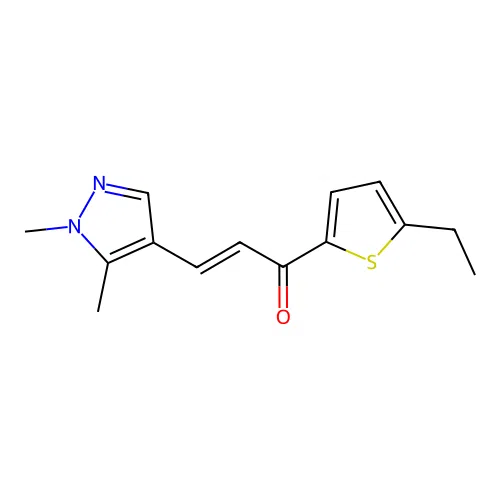 (E)-3-(1,5-dimethylpyrazol-4-yl)-1-(5-ethylthiophen-2-yl)prop-2-en-1-one structure