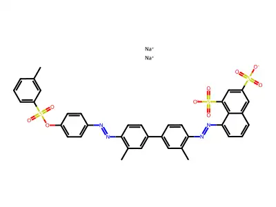 1,3-Naphthalenedisulfonic acid, 8-((3,3'-dimethyl-4'-((4-(((3-methylphenyl)sulfonyl)oxy)phenyl)azo)(1,1'-biphenyl)-4-yl)azo)-, disodium salt structure
