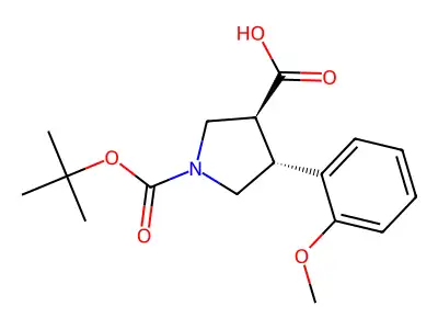 Boc-(+/-)-trans-4-(2-methoxy-phenyl)-pyrrolidine-3-carboxylic acid structure