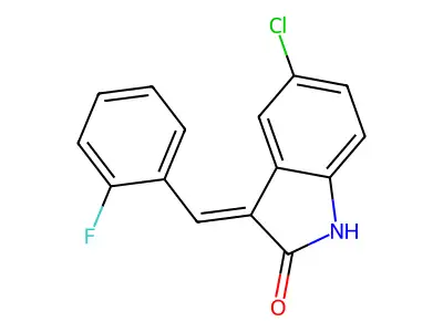 (E)-5-chloro-3-(2-fluoro-benzylidene)-1,3-dihydro-indol-2-one structure