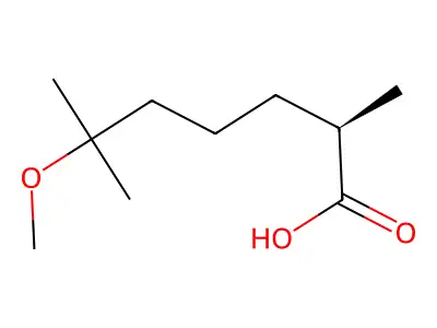 (2R)-6-methoxy-2,6-dimethylheptanoic acid structure