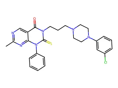 Pyrimido(4,5-d)pyrimidin-4(1H)-one, 2,3-dihydro-3-(3-(4-(3-chlorophenyl)-1-piperazinyl)propyl)-7-methyl-1-phenyl-2-thioxo- structure