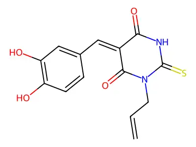 (5Z)-5-[(3,4-dihydroxyphenyl)methylidene]-1-prop-2-enyl-2-sulfanylidene-1,3-diazinane-4,6-dione structure