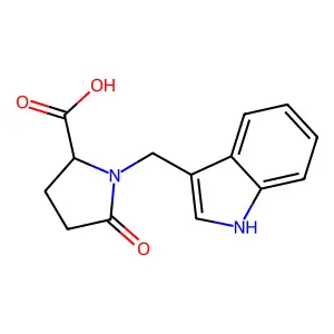 1-((1H-Indol-3-yl)methyl)-5-oxopyrrolidine-2-carboxylic acid structure