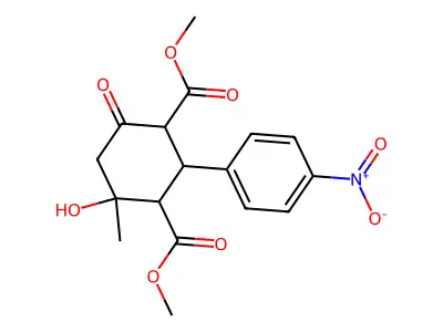 Dimethyl 4-hydroxy-4-methyl-2-(4-nitrophenyl)-6-oxocyclohexane-1,3-dicarboxylate structure