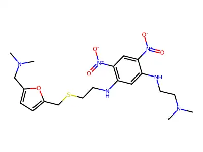 1,3-Benzenediamine, N-(2-(dimethylamino)ethyl)-N'-(2-(((5-((dimethylamino)methyl)-2-furanyl)methyl)thio)ethyl)-4,6-dinitro- structure