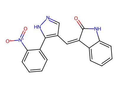 (Z)-3-((3-(2-Nitrophenyl)-1H-pyrazol-4-yl)methylene)indolin-2-one structure