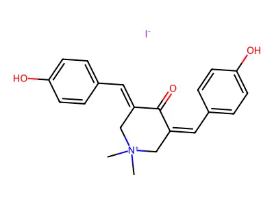 3,5-Bis[(4-hydroxyphenyl)methylidene]-1,1-dimethylpiperidin-1-ium-4-one iodide structure
