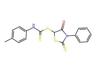 Carbamodithioic acid, (4-methylphenyl)-, 4-oxo-3-phenyl-2-thioxo-5-thiazolidinyl ester structure