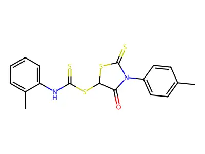 Carbamodithioic acid, (2-methylphenyl)-, 3-(4-methylphenyl)-4-oxo-2-thioxo-5-thiazolidinyl ester structure