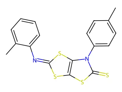 1,3-Dithiolo(4,5-d)thiazole-5(6H)-thione, 6-(4-methylphenyl)-2-((2-methylphenyl)imino)- structure