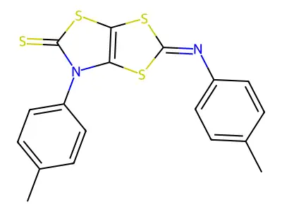 2,4,8-Trithia-6-azabicyclo(3.3.0)oct-9-ene-7-thione, 6-(4-methylphenyl)-3-(4-methylphenyl)imino- structure