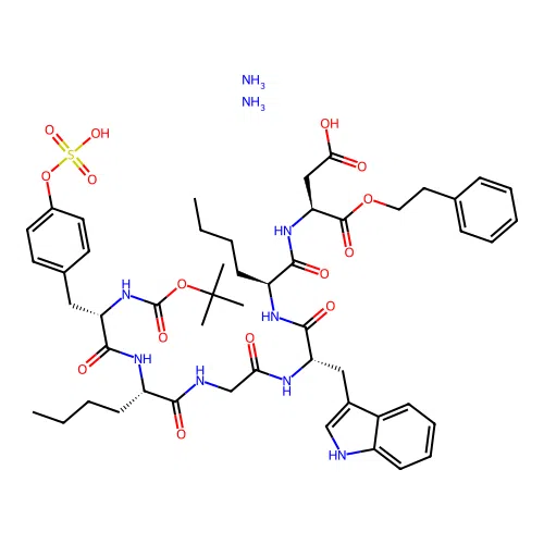 Boc-Tyr(SO3H)-Nle-Gly-Trp-Nle-Asp-OEtPh.2NH3 structure