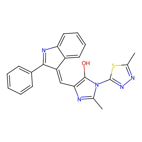 4H-Imidazol-4-one,3,5-dihydro-2-methyl-3-(5-methyl-1,3,4-thiadiazol-2-yl)-5-[(2-phenyl-1H-indol-3-yl)methylene]- structure