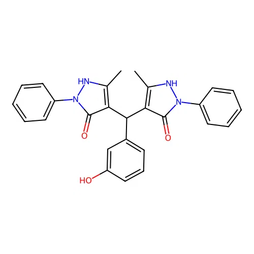 4,4'-[(3-hydroxyphenyl)methanediyl]bis(3-methyl-1-phenyl-1H-pyrazol-5-ol) structure