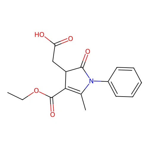 2-[3-(Ethoxycarbonyl)-2-methyl-5-oxo-1-phenyl-2-pyrrolin-4-yl]acetic acid structure
