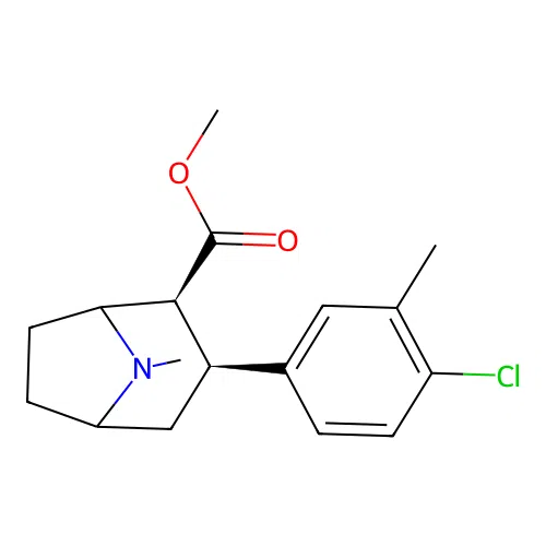 Methyl (2S,3S)-3-(4-chloro-3-methylphenyl)-8-methyl-8-azabicyclo[3.2.1]octane-2-carboxylate structure