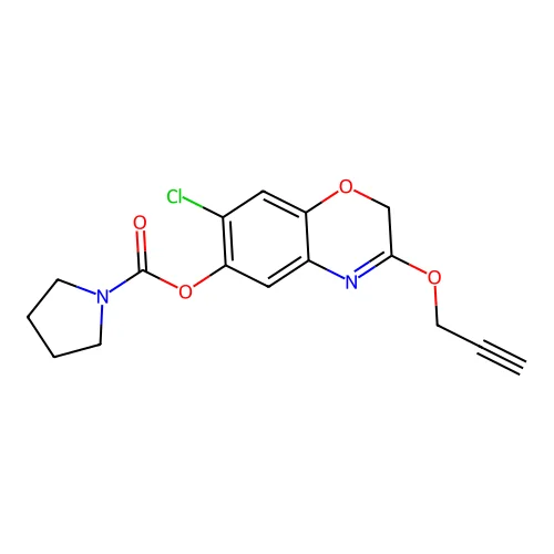 (7-chloro-3-prop-2-ynoxy-2H-1,4-benzoxazin-6-yl) pyrrolidine-1-carboxylate structure