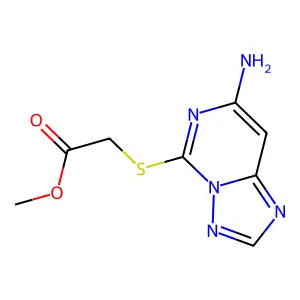 Acetic acid, ((7-amino-(1,2,4)triazolo(1,5-c)pyrimidin-5-yl)thio)-, methyl ester structure