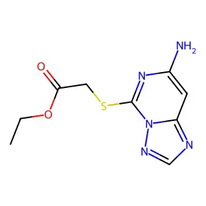 Acetic acid, ((7-amino-(1,2,4)triazolo(1,5-c)pyrimidin-5-yl)thio)-, ethyl ester structure
