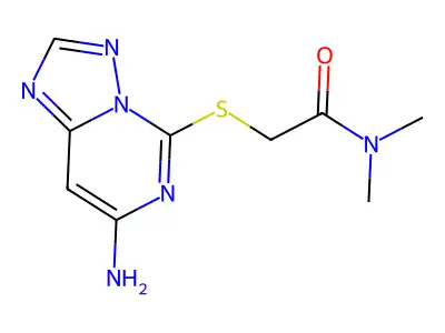 Acetamide, 2-((7-amino(1,2,4)triazolo(1,5-c)pyrimidin-5-yl)thio)-N,N-dimethyl- structure