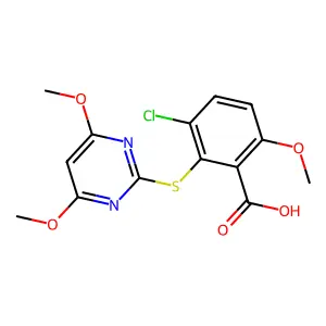 Benzoic acid, 3-chloro-2-((4,6-dimethoxy-2-pyrimidinyl)thio)-6-methoxy- structure