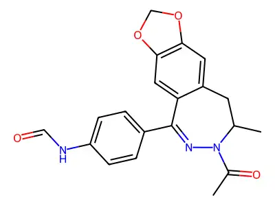 7H-1,3-Dioxolo(4,5-h)(2,3)benzodiazepine, 8,9-dihydro-7-acetyl-5-(4-(formylamino)phenyl)-8-methyl- structure