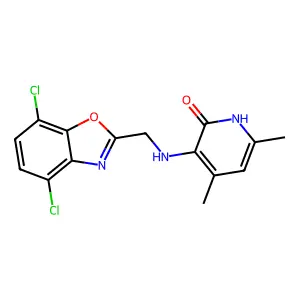 3-[(4,7-dichloro-1,3-benzoxazol-2-yl)methylamino]-4,6-dimethyl-1H-pyridin-2-one structure