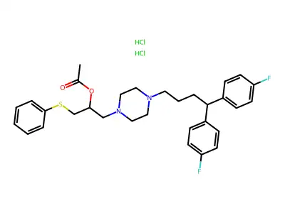 1-(2-Acetoxy-3-phenylthiopropyl)-4-(4,4-bis(4-fluorophenyl)butyl)piperazine 2HCl structure
