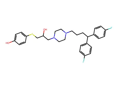 1-(4,4-Bis(4-fluorophenyl)butyl)-4-(2-hydroxy-3-(4-hydroxyphenylthio)propyl)piperazine structure