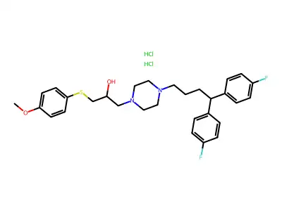 1-(4,4-Bis(4-fluorophenyl)butyl)-4-(2-hydroxy-3-(4-methoxyphenylthio)propyl)piperazine 2HCl structure