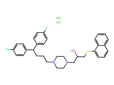 1-(Bis(4-fluorophenyl)methyl)-4-(2-hydroxy-3-(1-naphthylthio)propyl)piperazine dihydrochloride structure