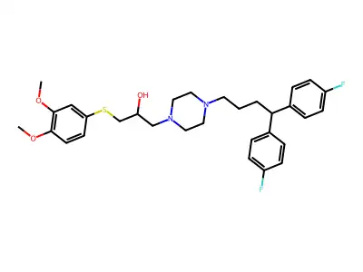 1-(4,4-Bis(4-fluorophenyl)butyl)-4-(3-(3,4-dimethoxyphenylthio)-2-hydroxypropyl)piperazine structure