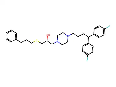 1-(4,4-Bis(4-fluorophenyl)butyl)-4-(2-hydroxy-3-(3-phenylpropylthio)propyl)piperazine structure