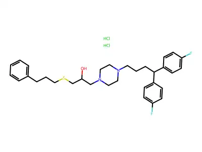 1-(4,4-Bis(4-fluorophenyl)butyl)-4-(2-hydroxy-3-(3-phenylpropylthio)propyl)piperazine 2HCl structure