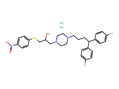 1-(4,4-Bis(4-fluorophenyl)butyl)-4-(2-hydroxy-3-(4-nitrophenylthio)propyl)piperazine 2HCl structure
