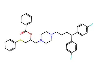 1-(4,4-Bis(4-fluorophenyl)butyl)-4-(2-benzoxy-3-phenylthiopropyl)piperazine structure