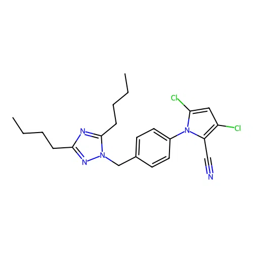 3,5-Dichloro-1-(4-((3,5-dibutyl-1H-1,2,4-triazol-1-yl)methyl)phenyl)-1H-pyrrole-2-carbonitrile structure