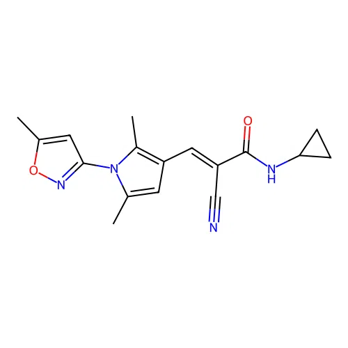 (E)-2-cyano-N-cyclopropyl-3-[2,5-dimethyl-1-(5-methyl-1,2-oxazol-3-yl)pyrrol-3-yl]prop-2-enamide structure