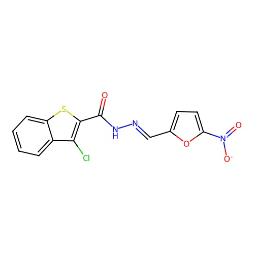 3-chloro-N'-[(5-nitro-2-furyl)methylene]-1-benzo[b]thiophene-2-carbohydrazide structure