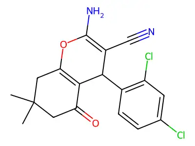 2-amino-4-(2,4-dichlorophenyl)-7,7-dimethyl-5-oxo-5,6,7,8-tetrahydro-4H-chromene-3-carbonitrile structure